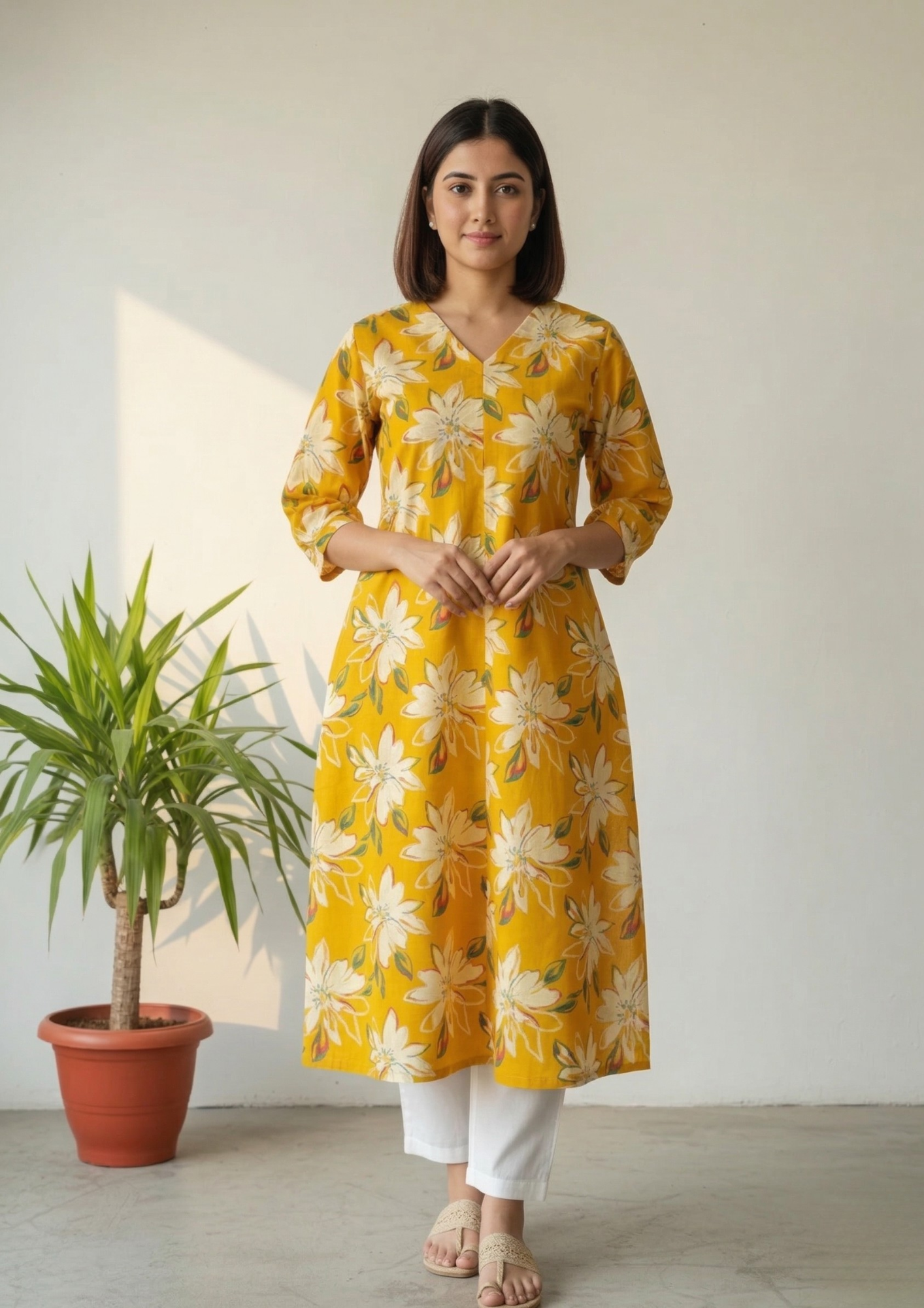 A-Linien Kleid aus Baumwolle mit großem Blumenprint in Schwarz | Velnorah