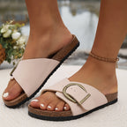 Damen Sandalen flach mit verstellbaren Schnallenriemen