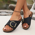 Damen Sandalen flach mit verstellbaren Schnallenriemen