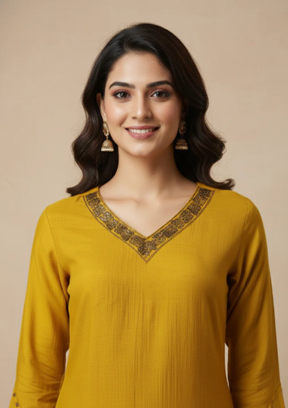 Gerade Kurta Kleid mit Stickerei | Velnorah