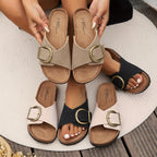 Damen Sandalen flach mit verstellbaren Schnallenriemen