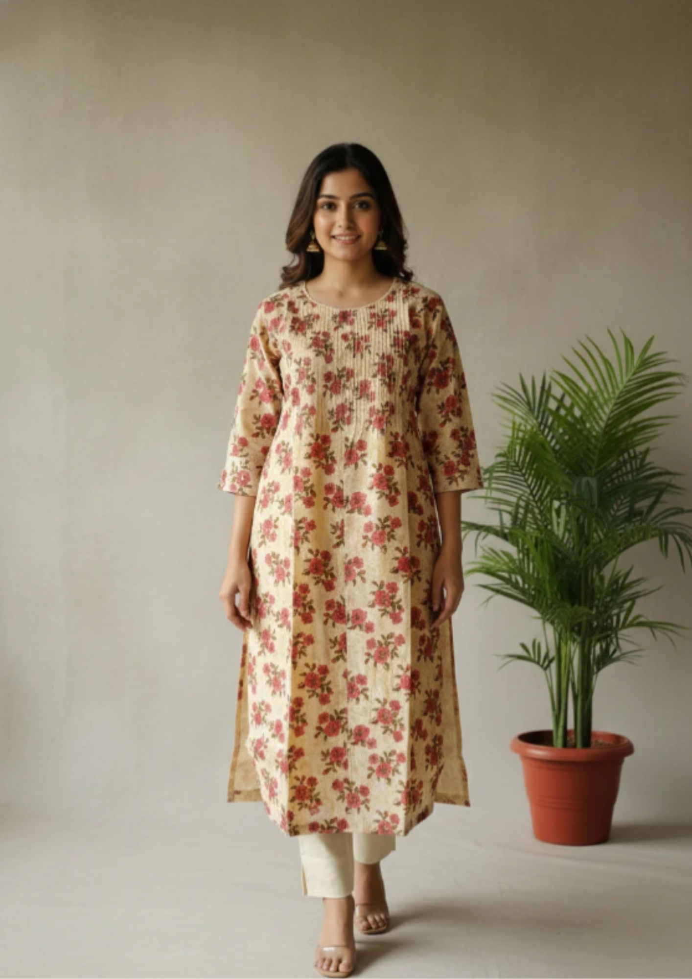 Gerade Kurta Kleid mit floralem Muster | Velnorah