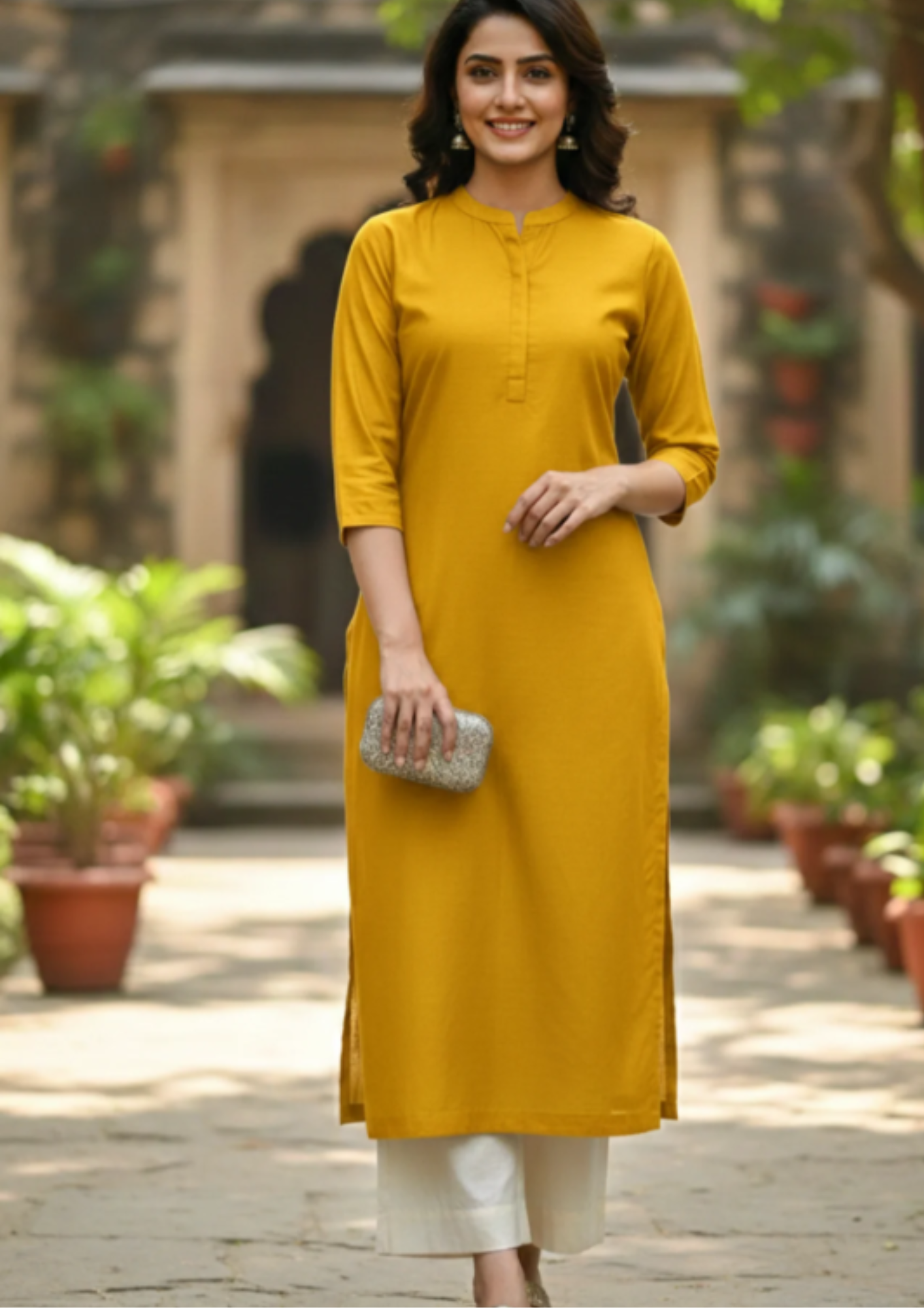 Gerade Kurta Kleid aus Baumwollmischung | Velnorah