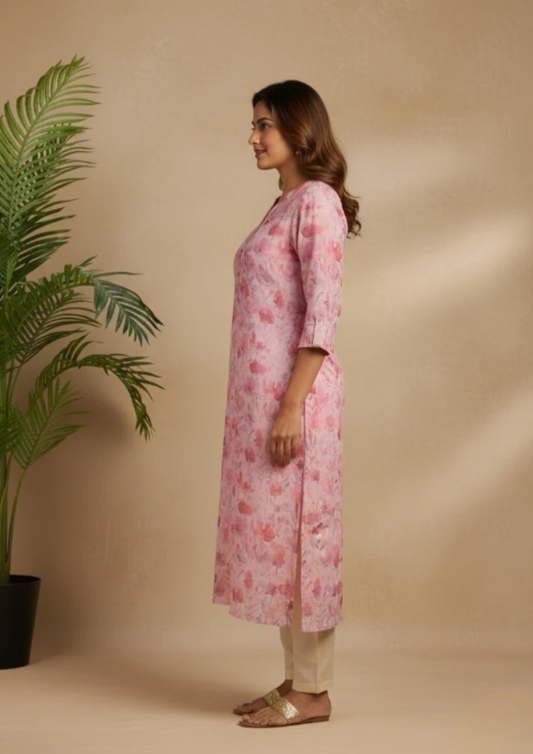 Damen Kurta mit Blumenmuster – Leichtes Oberteil in gerader Passform | Velnorah