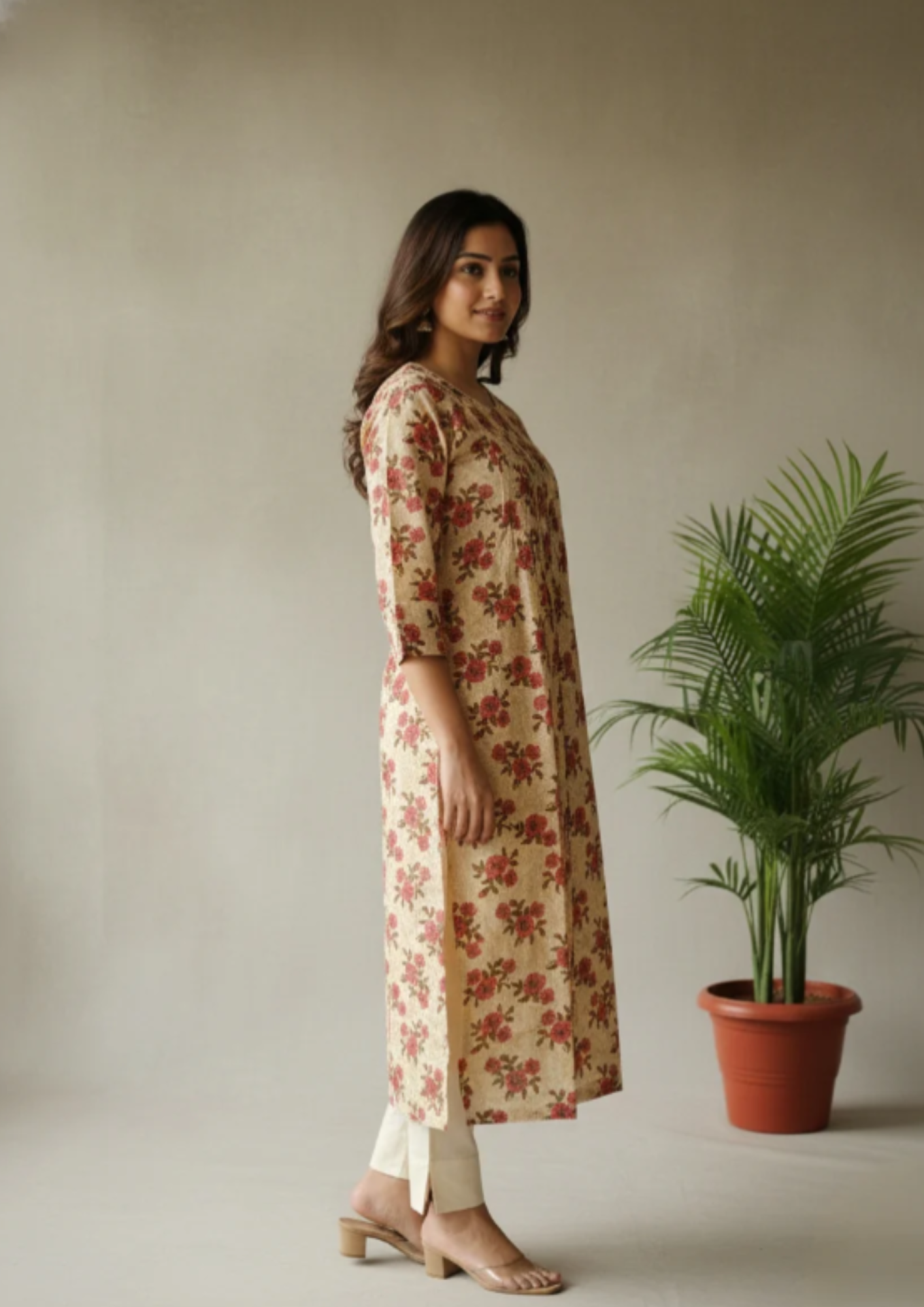 Gerade Kurta Kleid mit floralem Muster | Velnorah