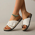 Damen Sandalen flach mit verstellbaren Schnallenriemen