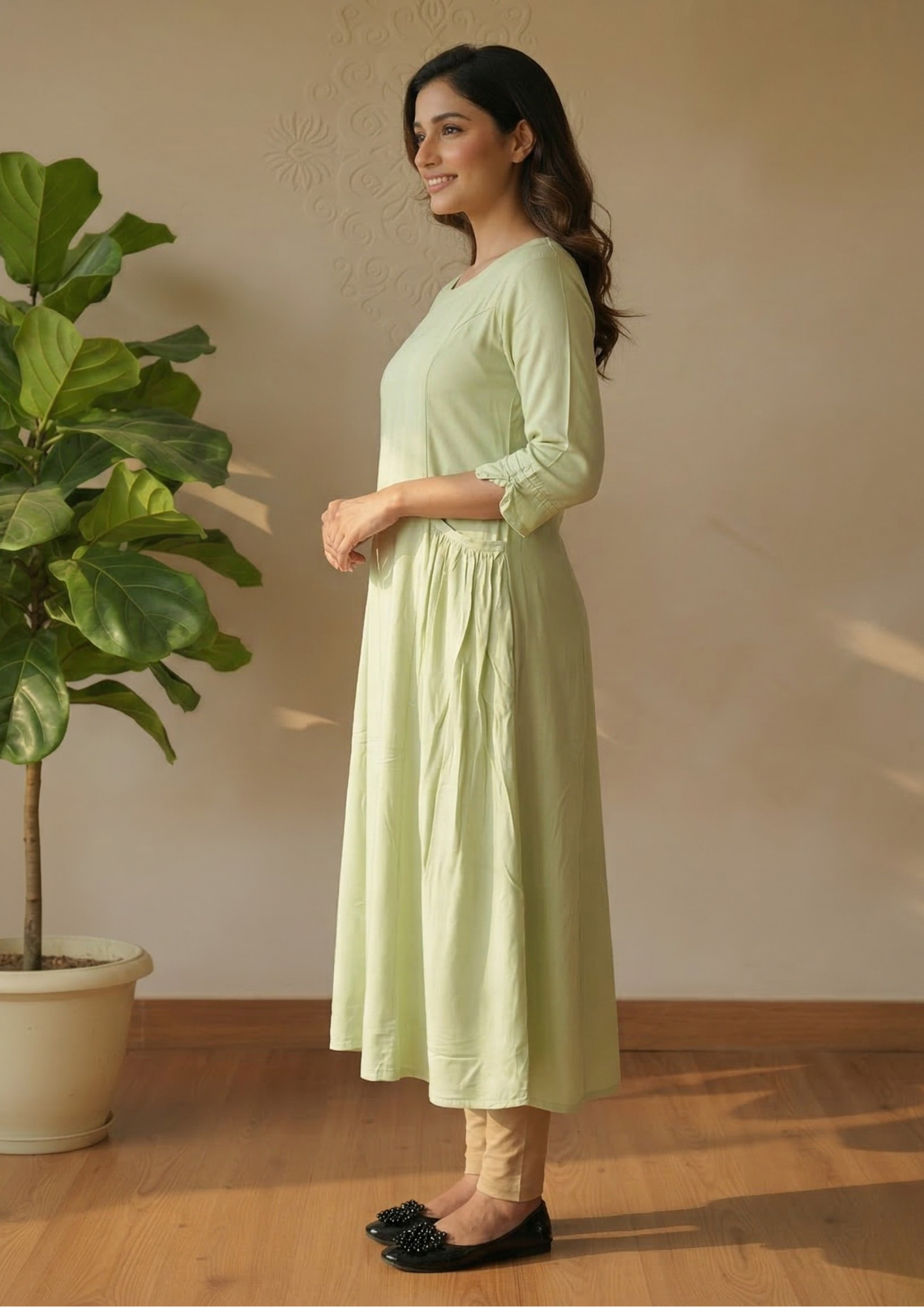 A-Linien Viskosekleid mit Struktur | Velnorah
