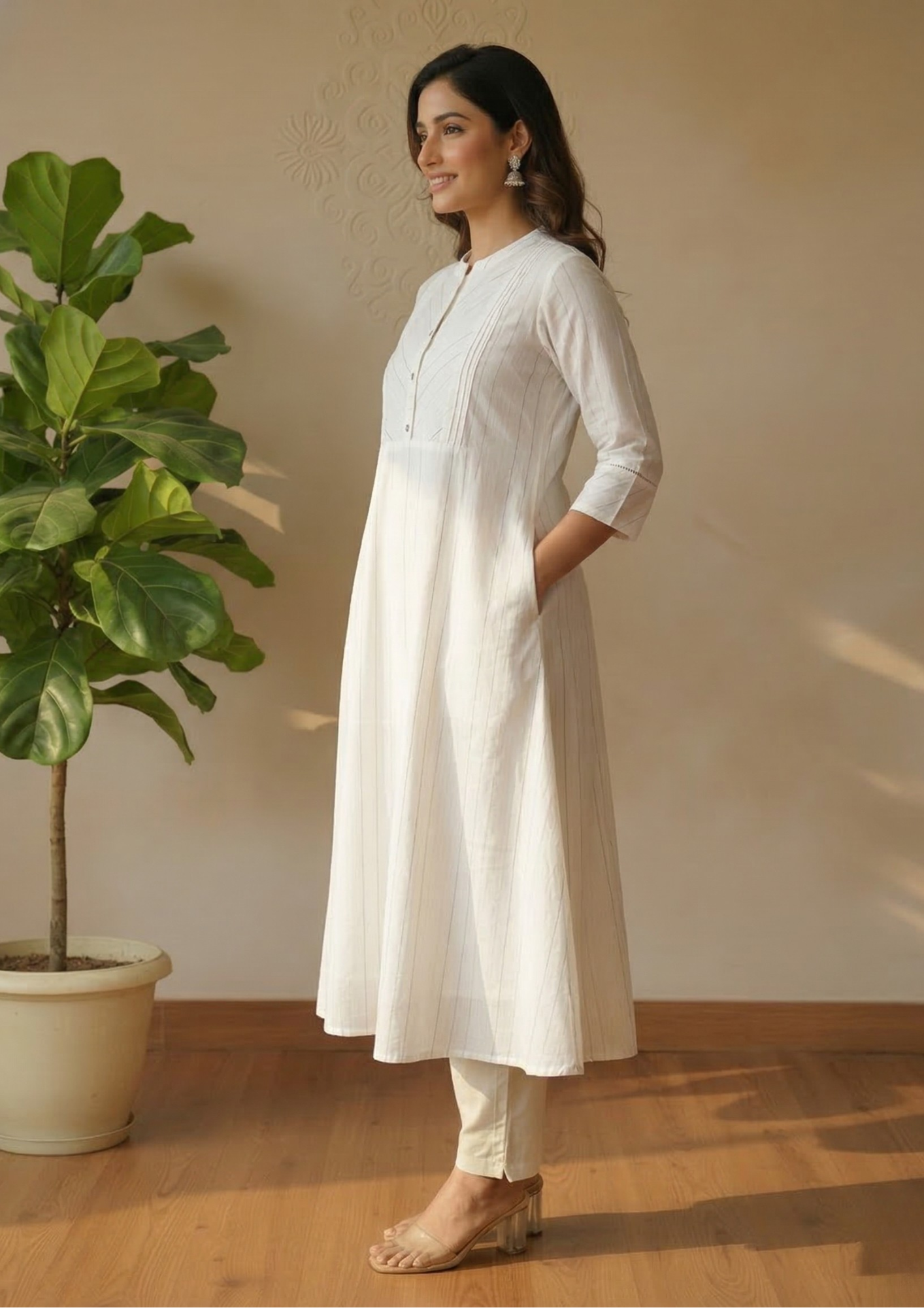 Baumwolle A-Linien Kurta für Damen – Elegantes Oberteil mit Taschen | Velnorah