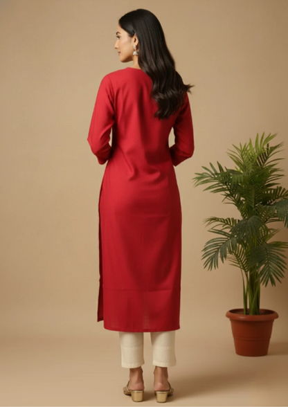 Viskose Kurta mit V-Ausschnitt und Seitenschlitz – Elegantes Damen-Oberteil | Velnorah