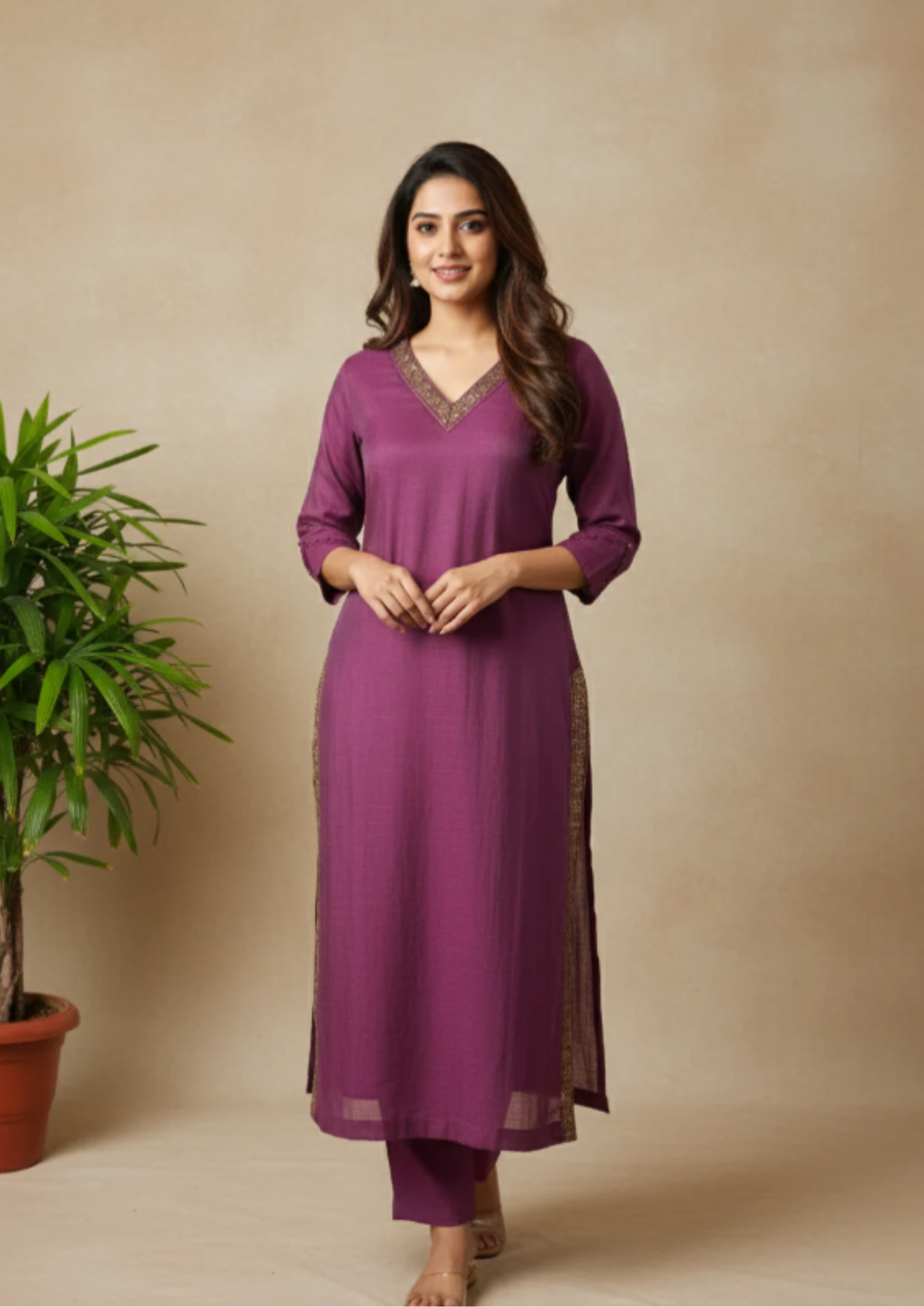 Gerade Kurta Kleid mit Stickerei | Velnorah