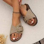 Damen Sandalen flach mit verstellbaren Schnallenriemen
