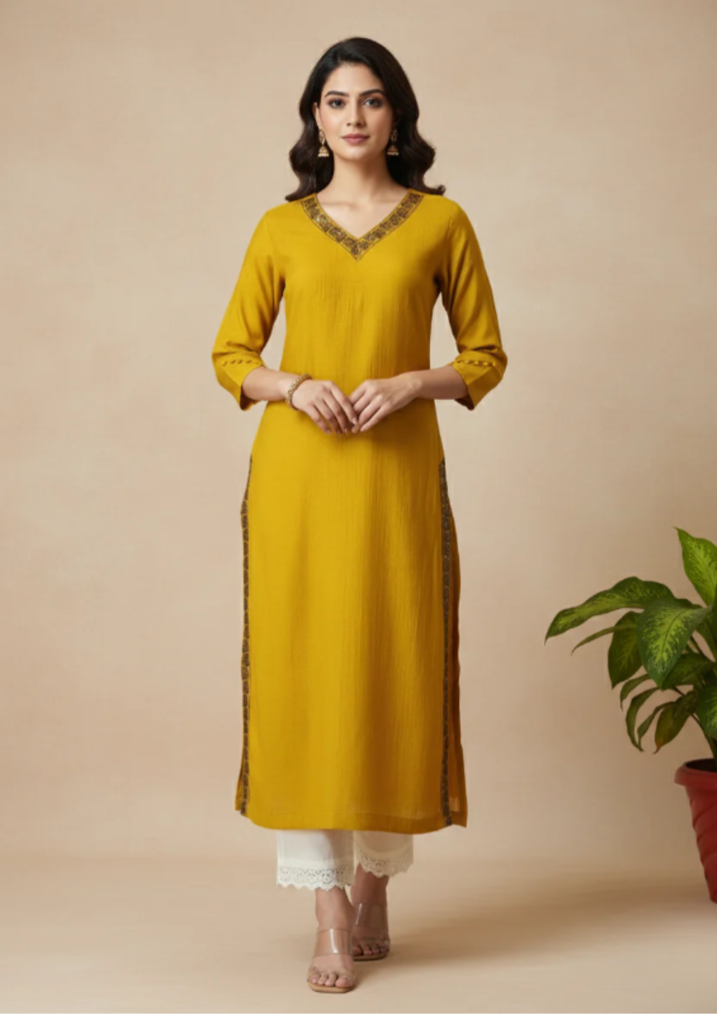 Gerade Kurta Kleid mit Stickerei | Velnorah