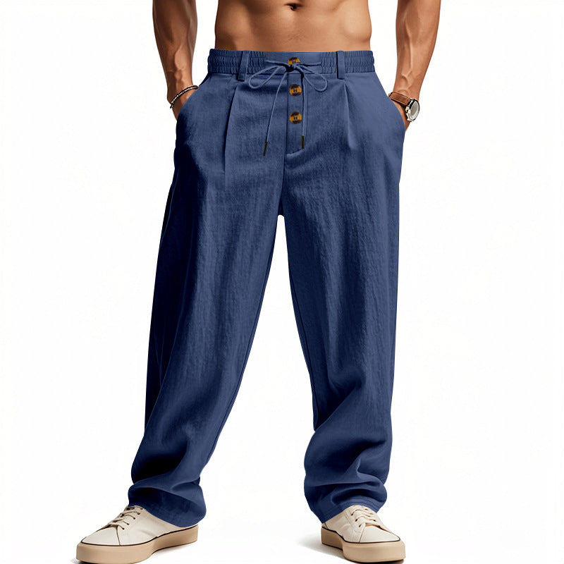 Herren Leinenhose Schwarz mit elastischem Bund und Kordelzug