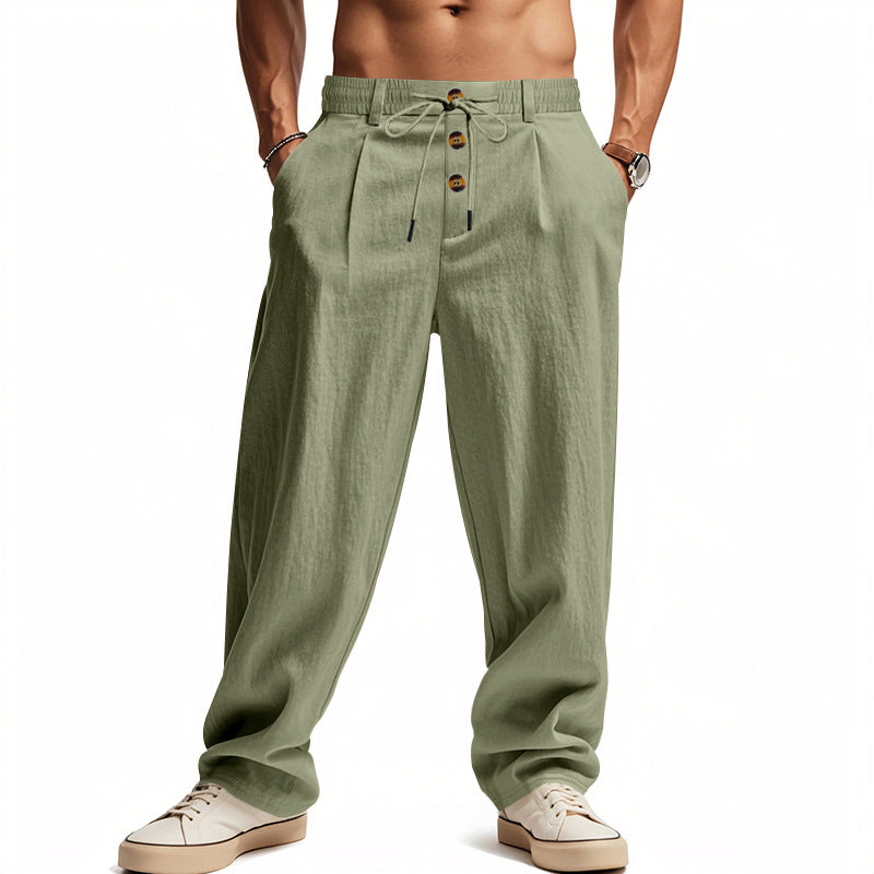 Herren Leinenhose Schwarz mit elastischem Bund und Kordelzug