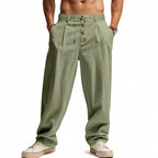 Herren Leinenhose Schwarz mit elastischem Bund und Kordelzug