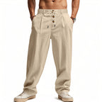 Herren Leinenhose Schwarz mit elastischem Bund und Kordelzug