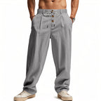Herren Leinenhose Schwarz mit elastischem Bund und Kordelzug