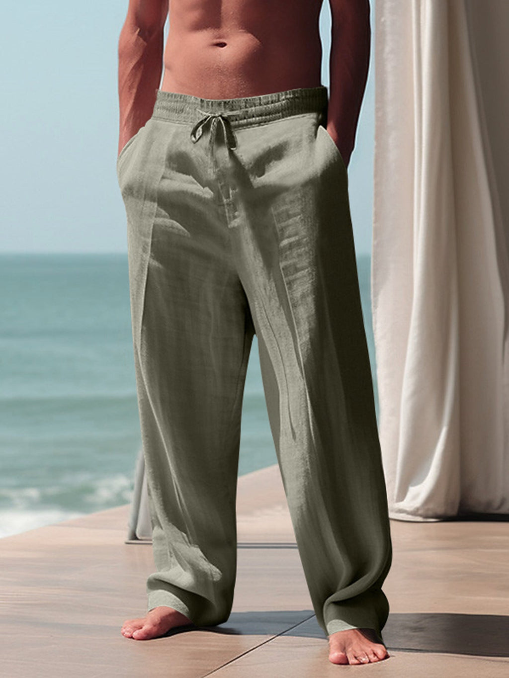 Herren Sommerhose in Leinenoptik mit Gummibund