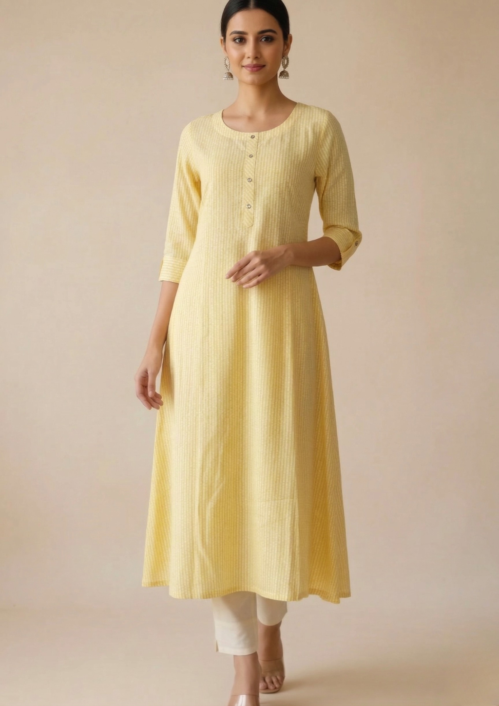 Schlichtes A-Linien Kleid aus Baumwolle in Gelb | Velnorah