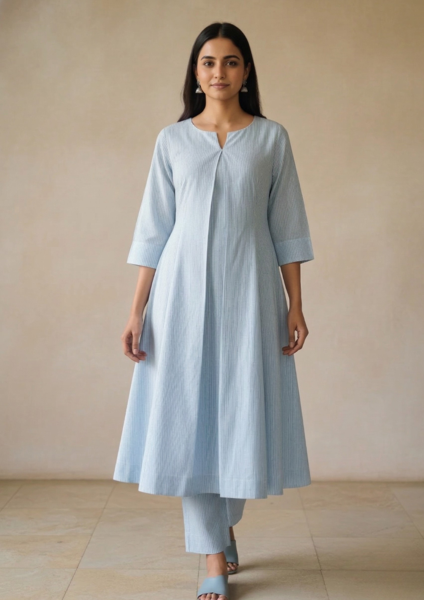 A-Linien Kleid aus Baumwolle mit Streifen | Velnorah