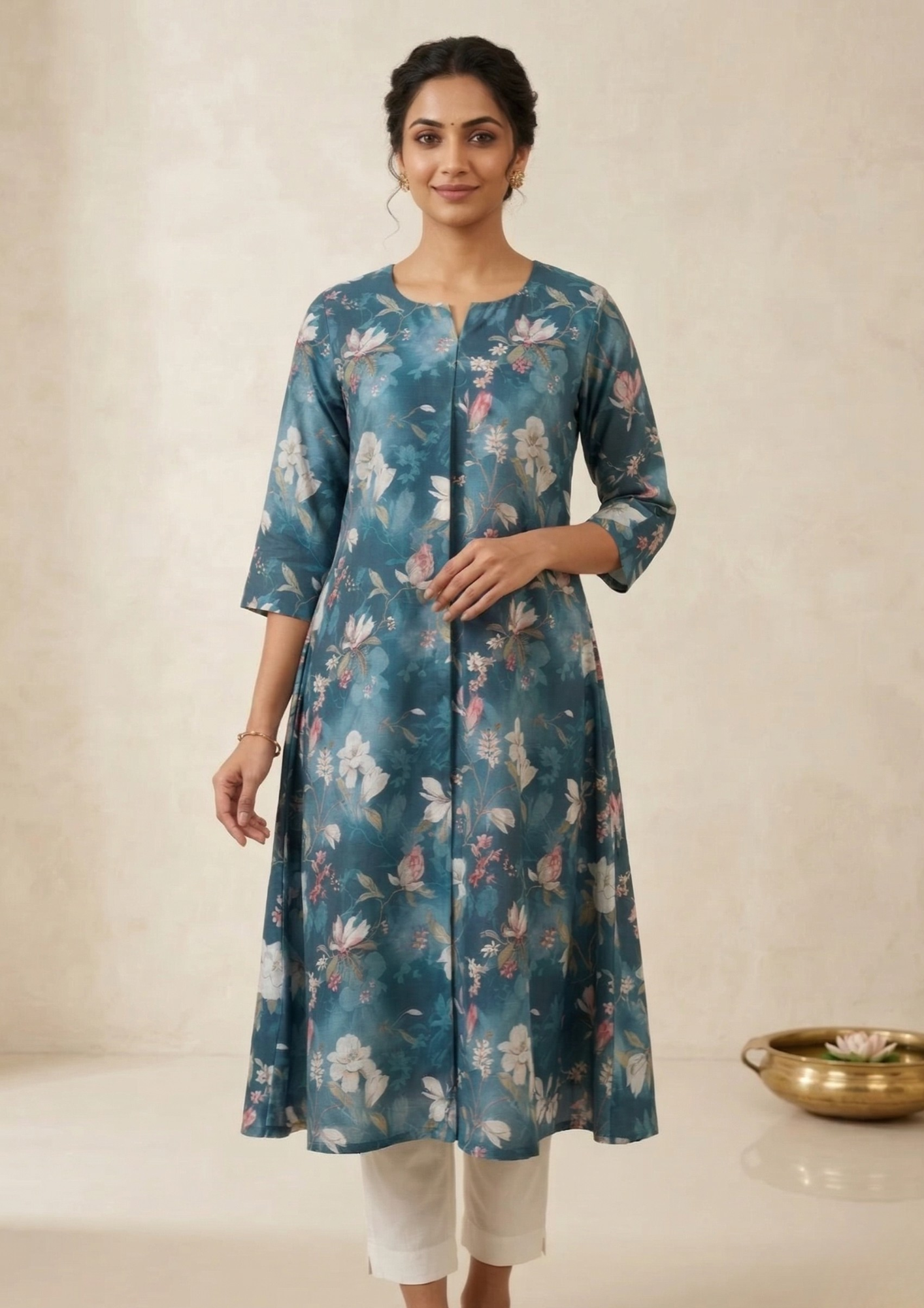 A-Linien Kleid mit Blumenprint aus Baumwolle | Velnorah