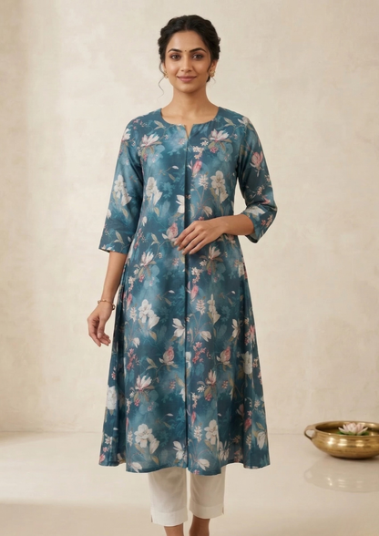 A-Linien Kleid mit Blumenprint aus Baumwolle | Velnorah