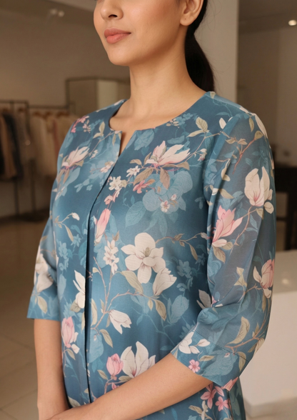 A-Linien Kleid mit Blumenprint aus Baumwolle | Velnorah