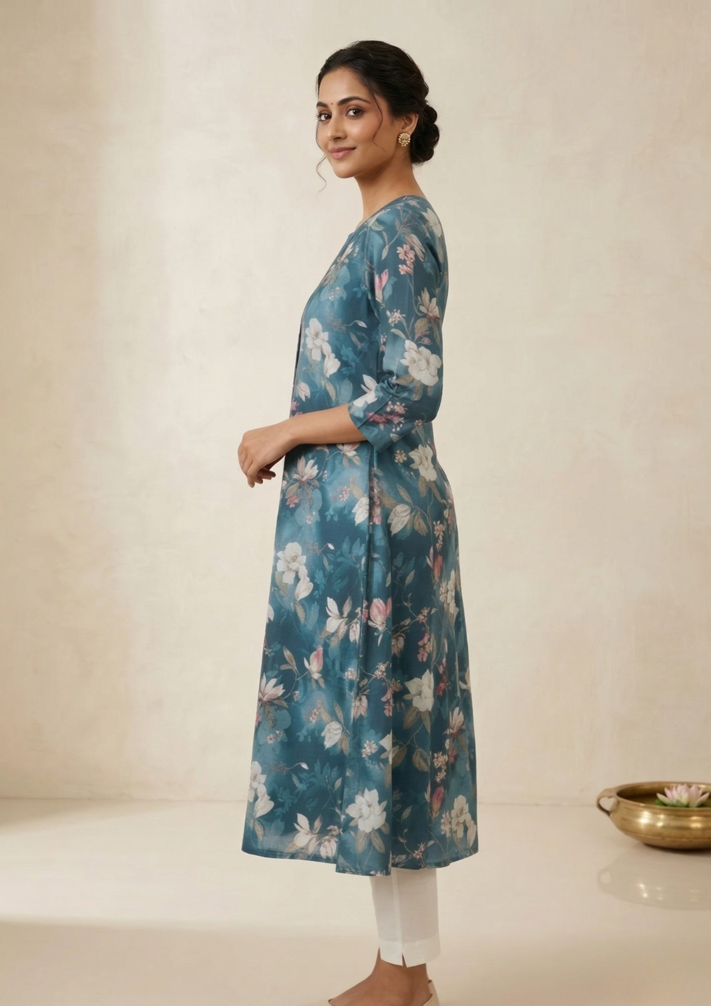 A-Linien Kleid mit Blumenprint aus Baumwolle | Velnorah