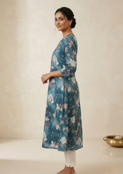 A-Linien Kleid mit Blumenprint aus Baumwolle | Velnorah