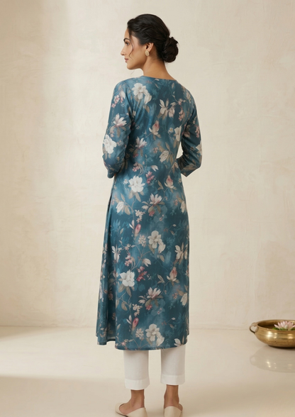 A-Linien Kleid mit Blumenprint aus Baumwolle | Velnorah