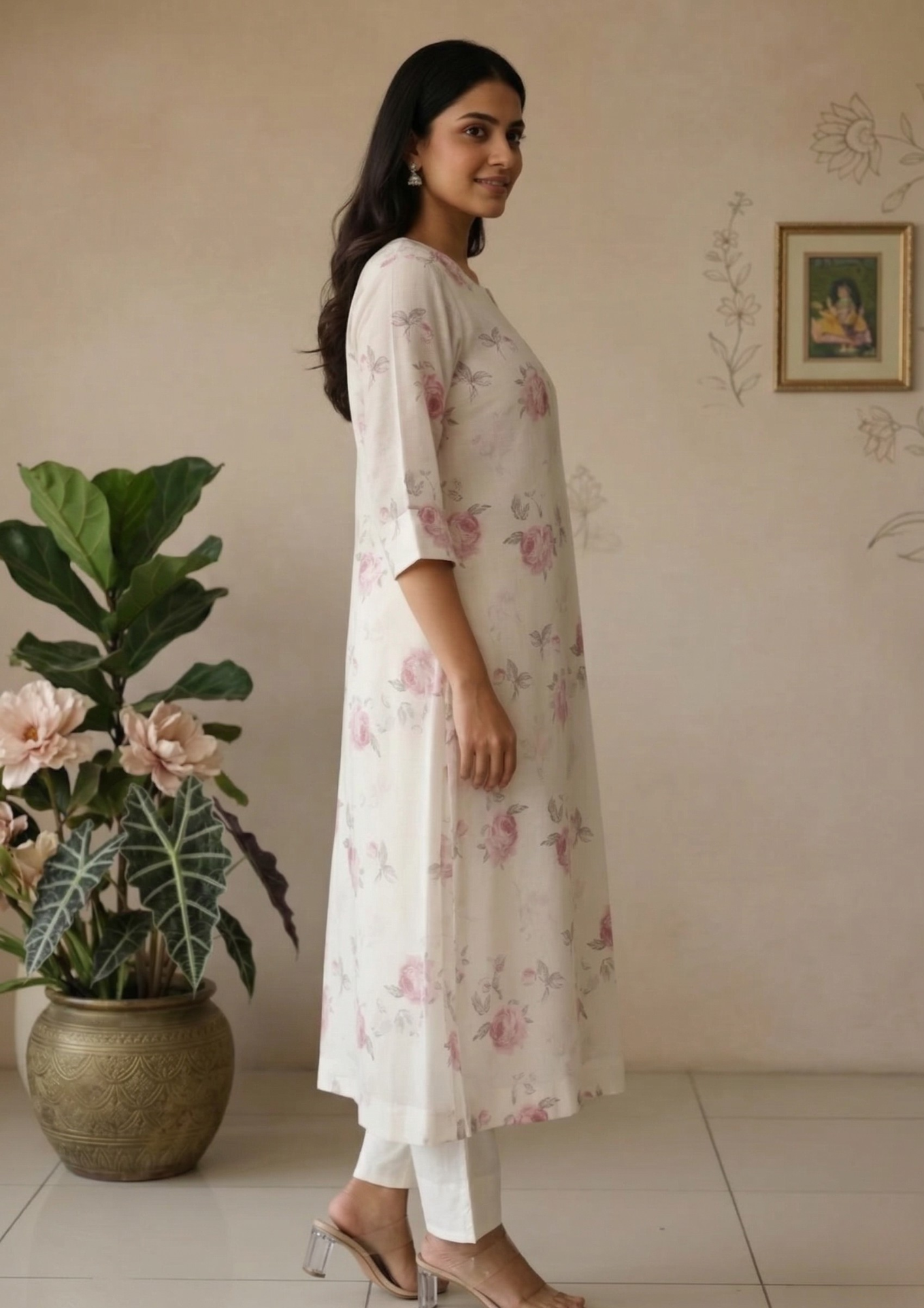 A-Linien Kleid mit Blumenprint aus Baumwolle | Velnorah