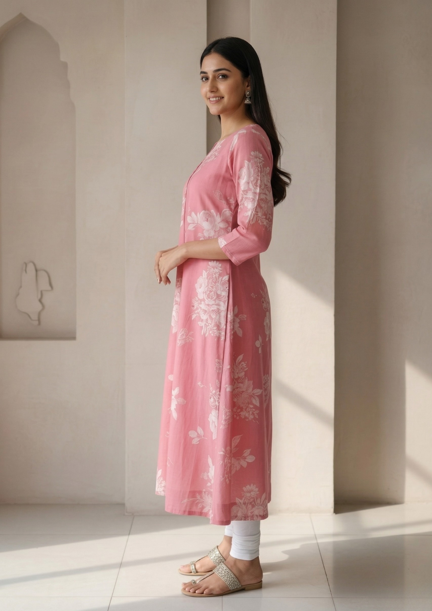 A-Linien Kleid mit Blumenprint aus Baumwolle | Velnorah