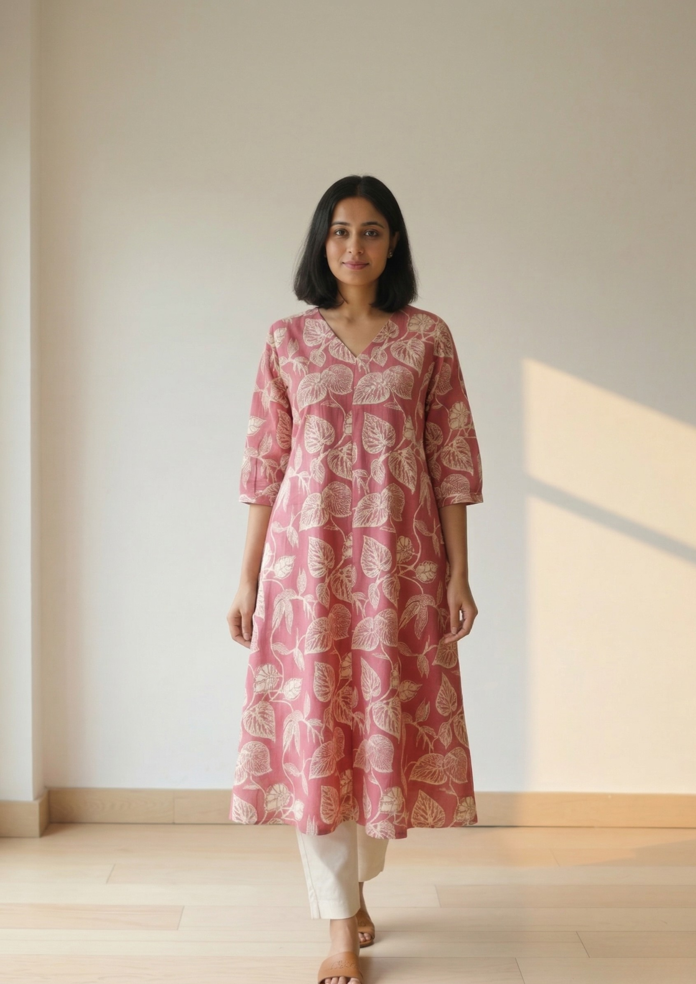 A-Linien Kleid aus Baumwolle mit großem Blumenprint in Schwarz | Velnorah