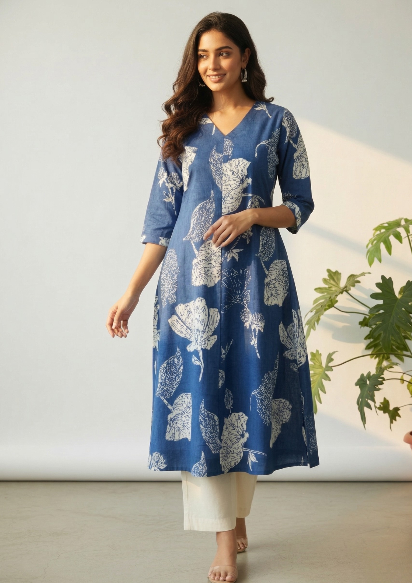 A-Linien Kleid aus Baumwolle mit großem Blumenprint in Schwarz | Velnorah