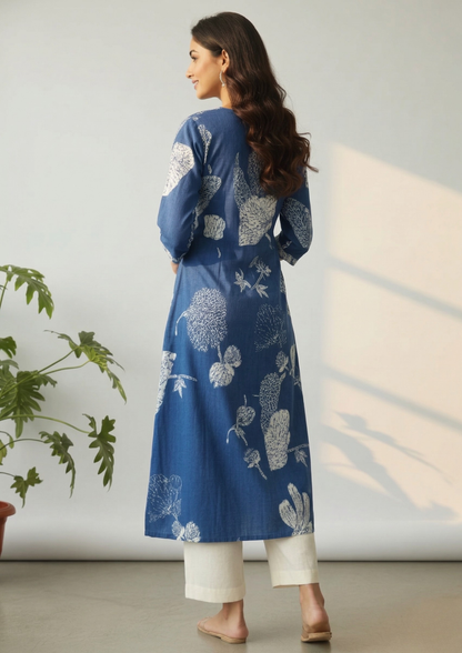A-Linien Kleid aus Baumwolle mit großem Blumenprint in Schwarz | Velnorah