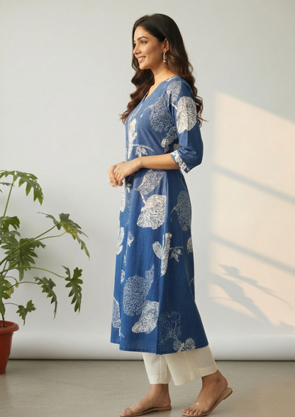 A-Linien Kleid aus Baumwolle mit großem Blumenprint in Schwarz | Velnorah