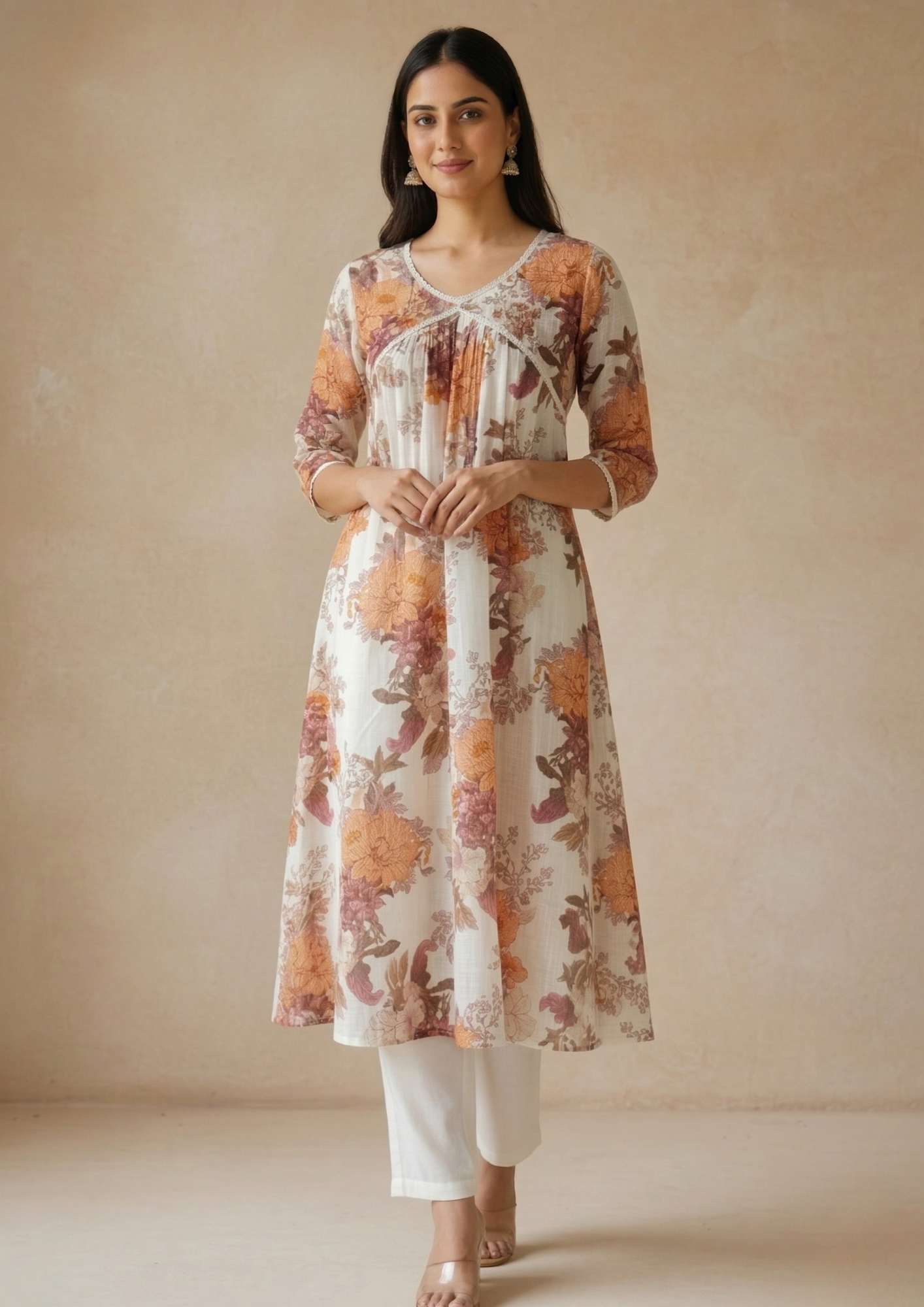 A-Linien Kleid aus Baumwolle mit Blumenmuster | Velnorah