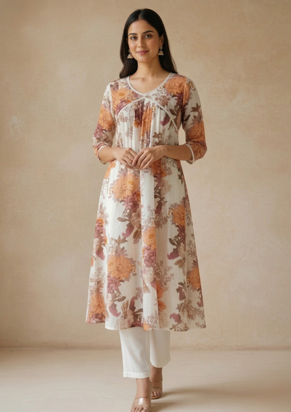A-Linien Kleid aus Baumwolle mit Blumenmuster | Velnorah