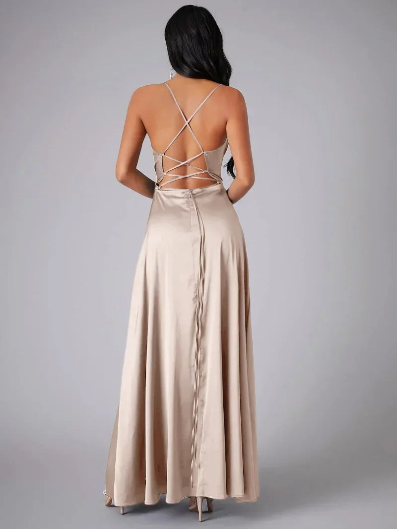 Abendkleid Damen Satin Offener Rücken Hoher Schlitz Maxi-Velnorah