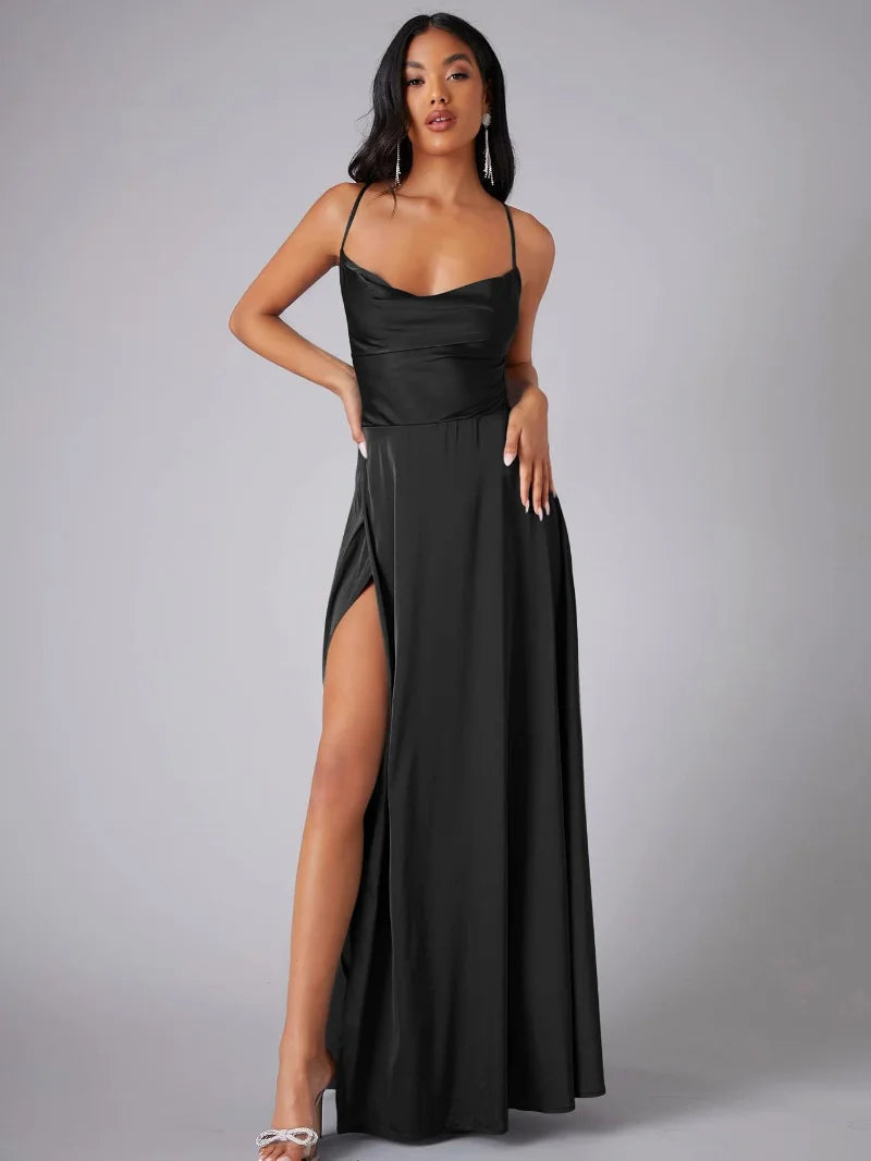 Abendkleid Damen Satin Offener Rücken Hoher Schlitz Maxi-Velnorah