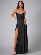 Abendkleid Damen Satin Offener Rücken Hoher Schlitz Maxi-Velnorah
