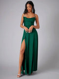 Abendkleid Damen Satin Offener Rücken Hoher Schlitz Maxi-Velnorah