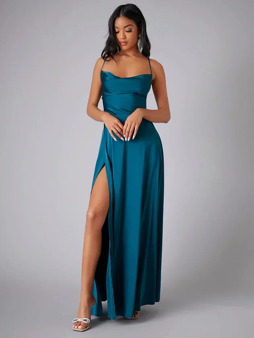 Abendkleid Damen Satin Offener Rücken Hoher Schlitz Maxi-Velnorah