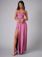 Abendkleid Damen Satin Offener Rücken Hoher Schlitz Maxi-Velnorah