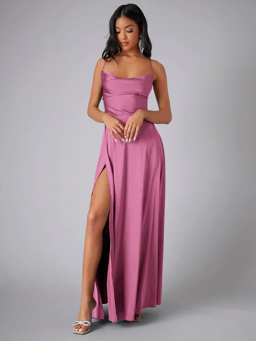 Abendkleid Damen Satin Offener Rücken Hoher Schlitz Maxi-Velnorah