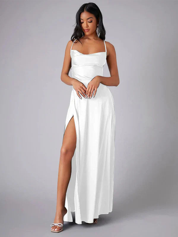 Abendkleid Damen Satin Offener Rücken Hoher Schlitz Maxi-Velnorah