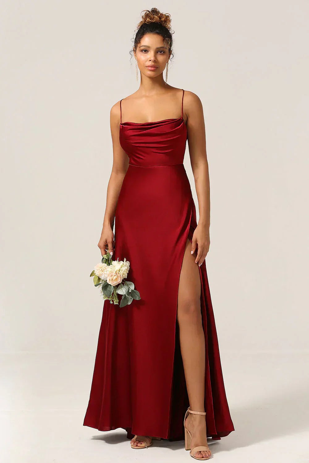Abendkleid Damen Satin Offener Rücken Hoher Schlitz Maxi-Velnorah