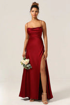 Abendkleid Damen Satin Offener Rücken Hoher Schlitz Maxi-Velnorah
