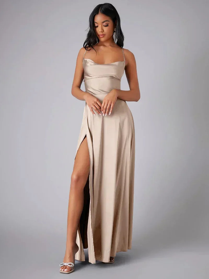 Abendkleid Damen Satin Offener Rücken Hoher Schlitz Maxi-Velnorah