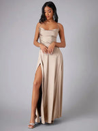 Abendkleid Damen Satin Offener Rücken Hoher Schlitz Maxi-Velnorah